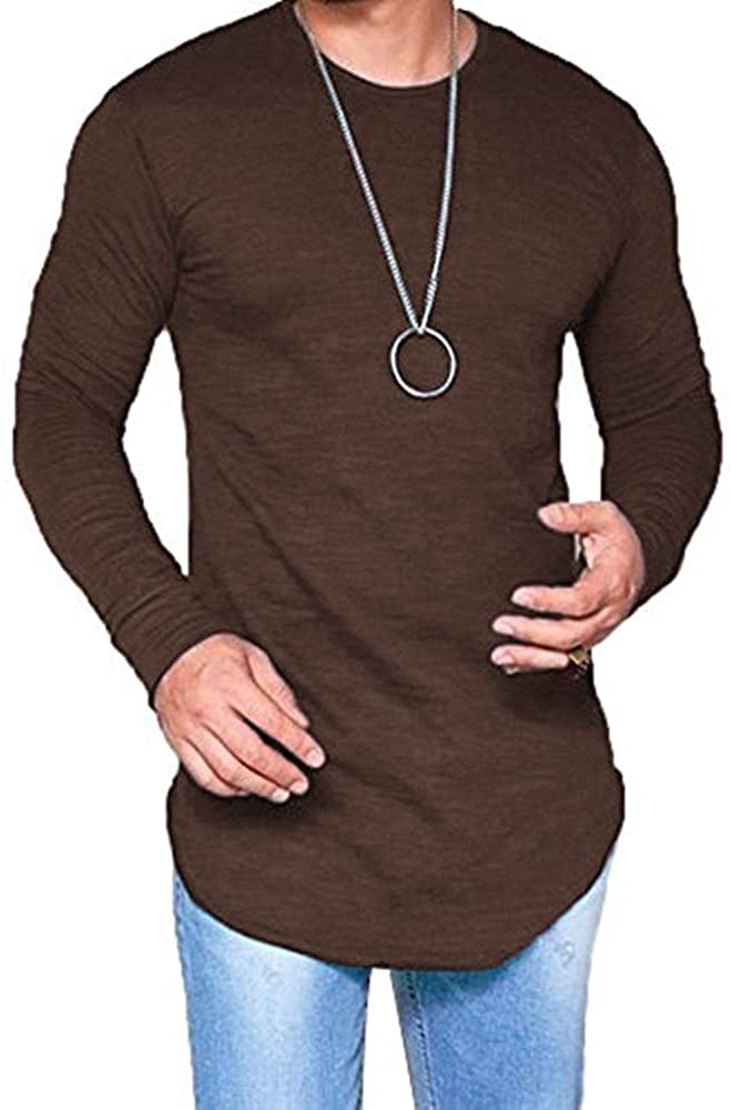 LIWEIKE Mens Hipster Hip Hop Longline Crewneck T-Shirt (Army Green, Small)