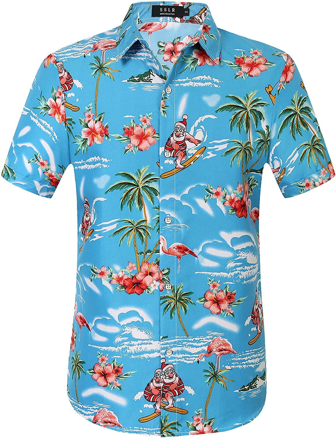 SSLR Mens Hawaiian Shirt Flamingos Casual Short Sleeve Button Down