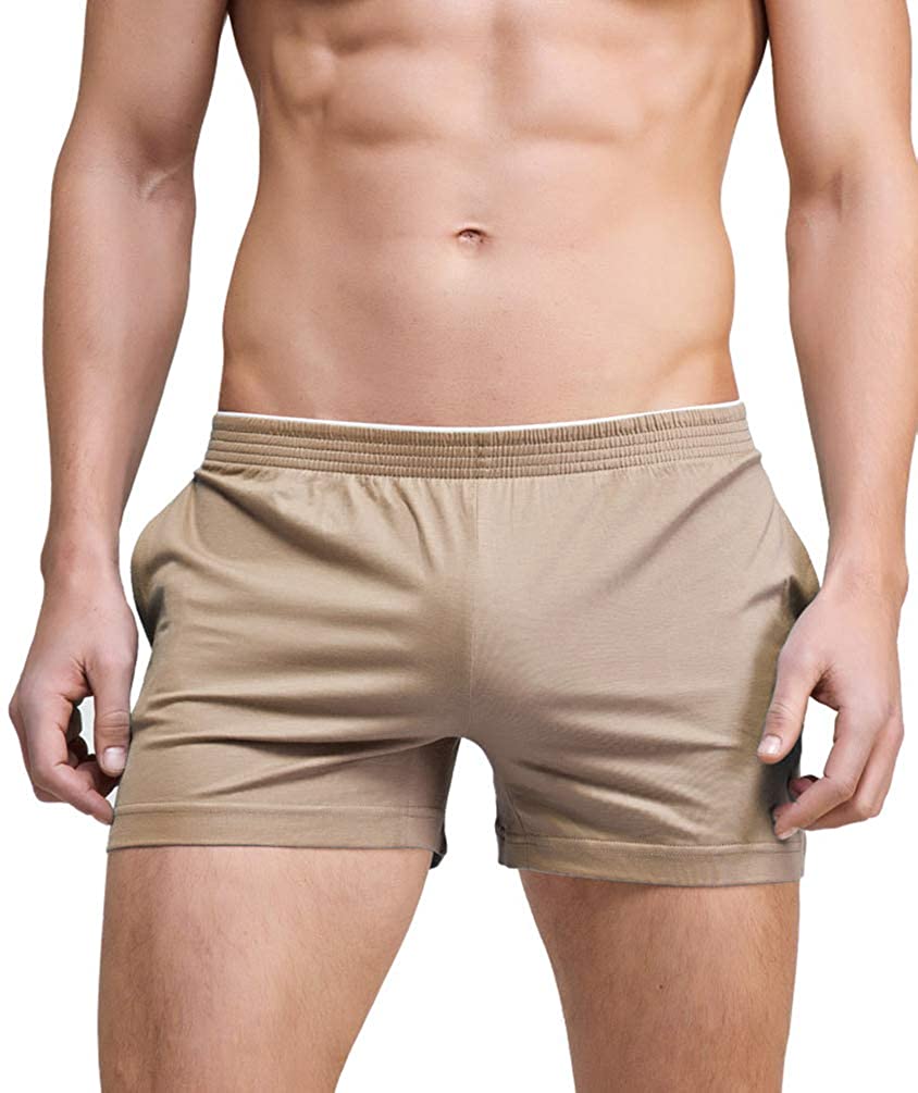 Linemoon Mens Solid Cotton Sleep Bottoms Fashion Simple Active Shorts