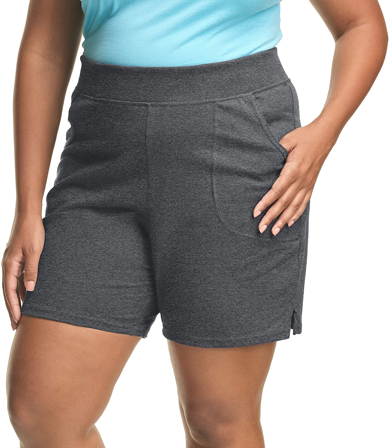 Just My Size Women's Plus Size Cotton Jersey Shorts, Pull-on Gym Shorts, 7  Inse