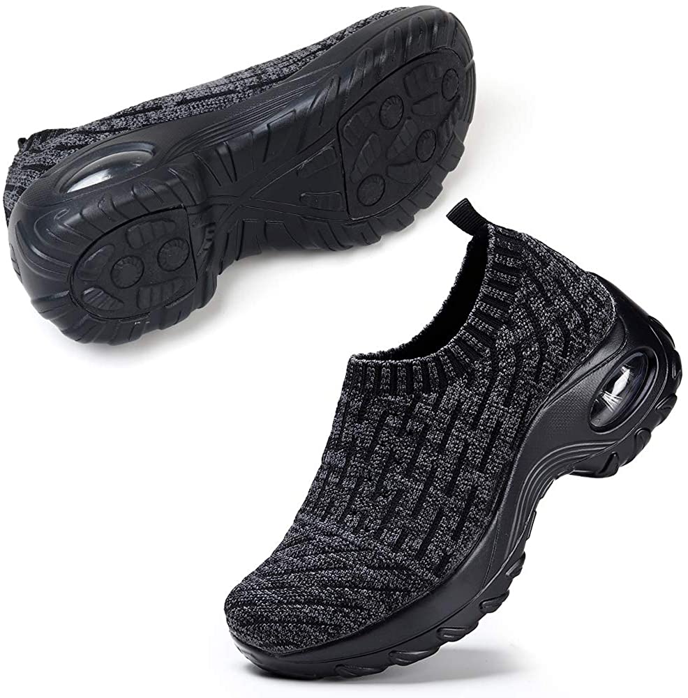 STQ Womens Walking Shoes Slip-on Lightweight Mesh Sneakers Breathable Tennis Comfortable Platform Wedge Shoes