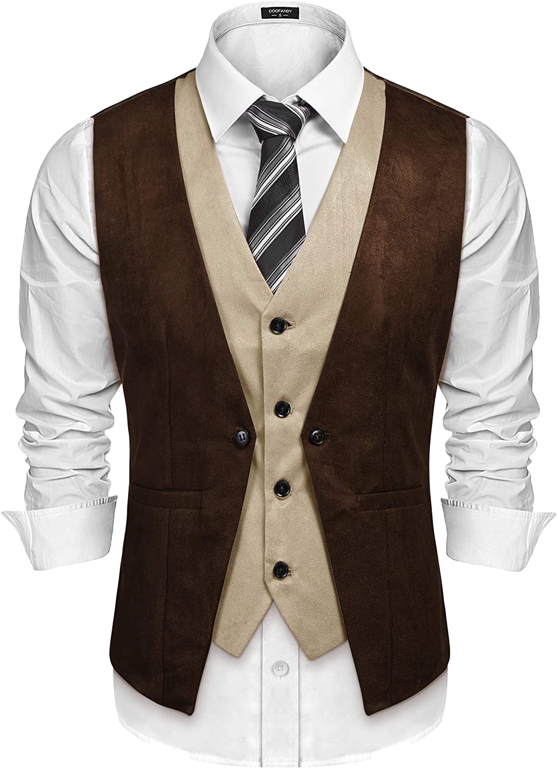 COOFANDY Men's Suede Leather Vest Layered Style Dress Vest Waistcoat | eBay