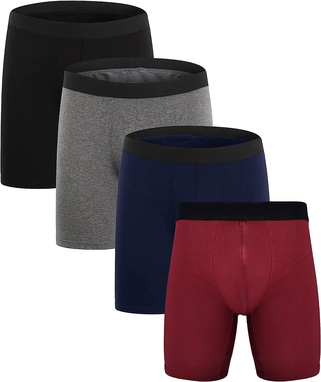 ZLYC Mens Long Leg Cotton Boxer Briefs Fit Underwear, 3/4 Pack | eBay