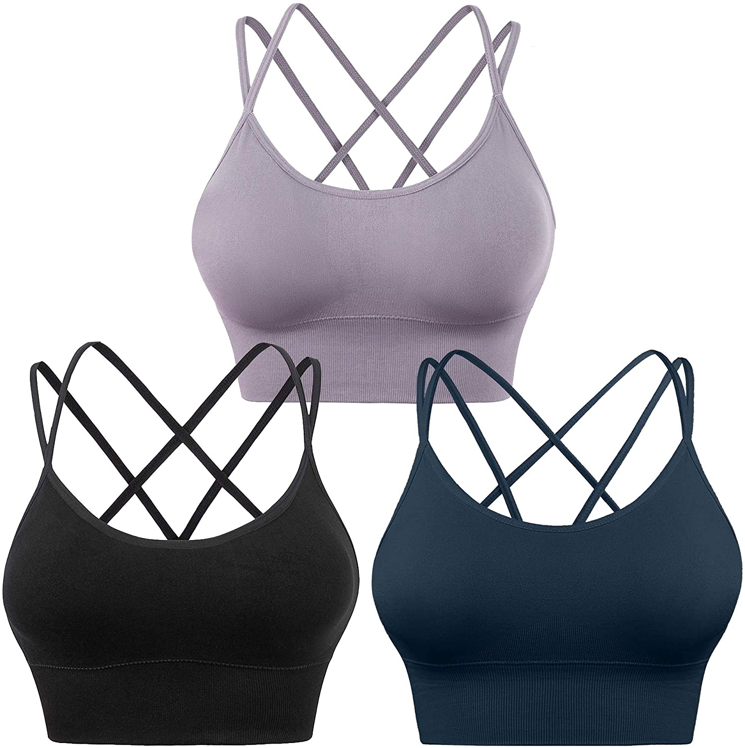 Evercute Cross Back Sport Bras Padded Strappy Criss Cross Cropped Bras for  Yoga Workout Fitness Low Impact, ①green Black White 3 Pack, Small :  : Clothing, Shoes & Accessories