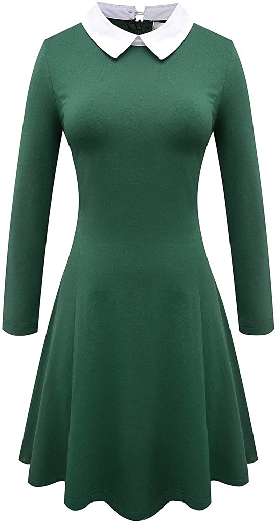 Aphratti Women's Casual Long Sleeve Peter Pan Collar Fit and Flare