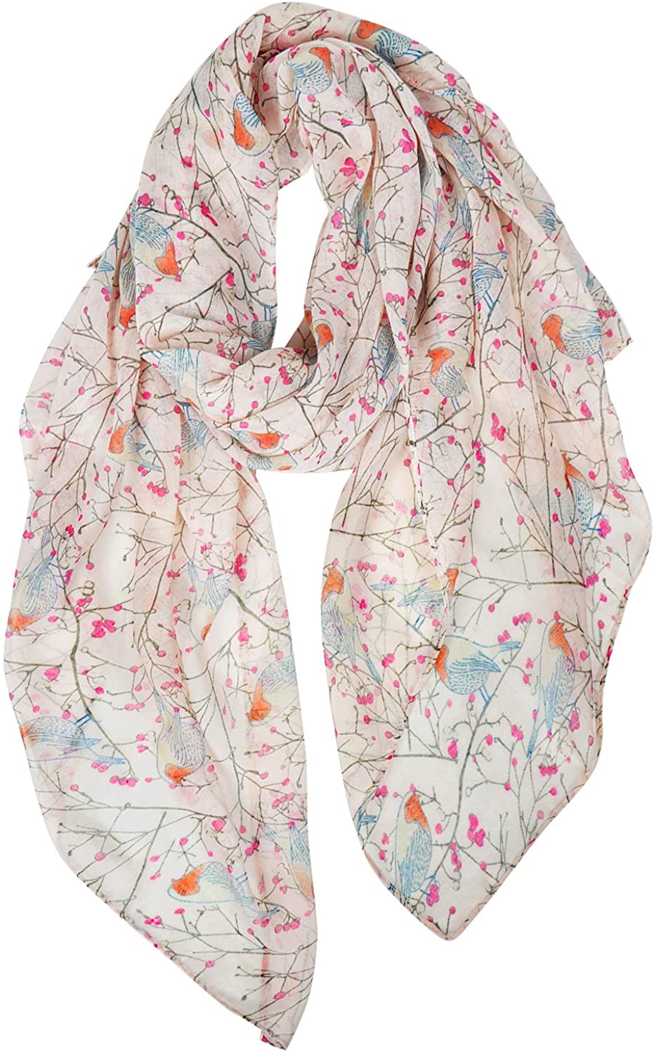 GERINLY Scarfs for Women Lightweight Floral Birds Print Cotton Scarves and  Wraps for Spring Shawl