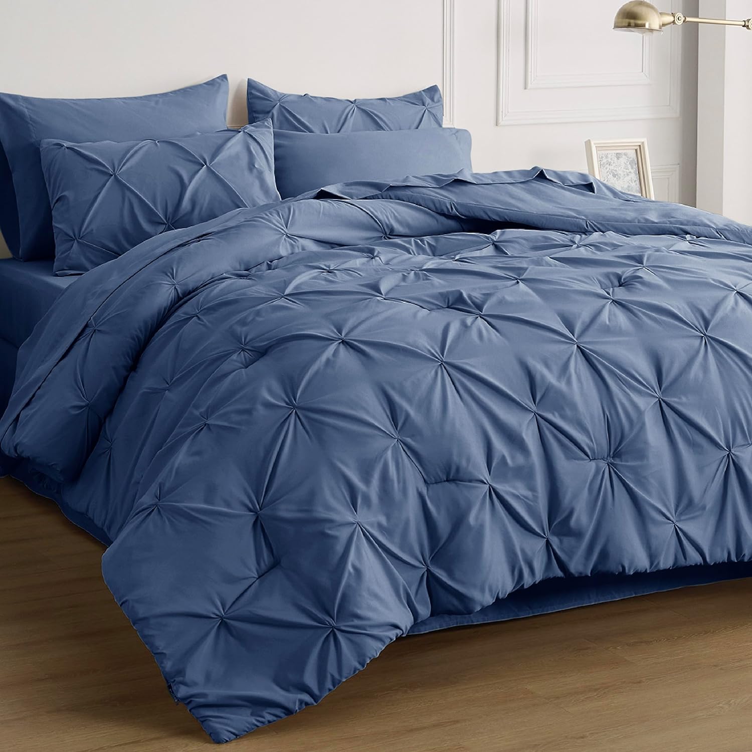 Bedsure Queen Comforter Set - 7 Pieces Comforters Queen Size Grey, Pintuck Beddi