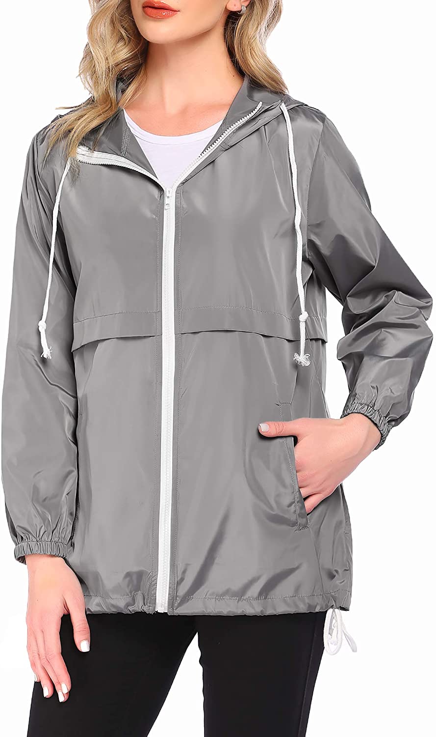 Beyove Womens Waterproof Raincoat Lightweight Rain Jacket Hooded Windbreaker with Pocket for Outdoor