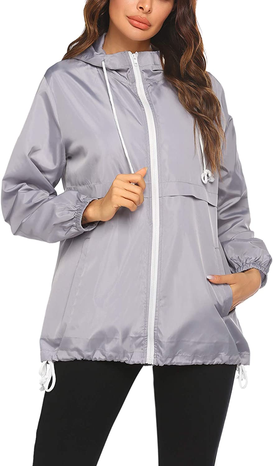 Beyove Women's Waterproof Raincoat Lightweight Rain Jacket Hooded Windbreaker wi