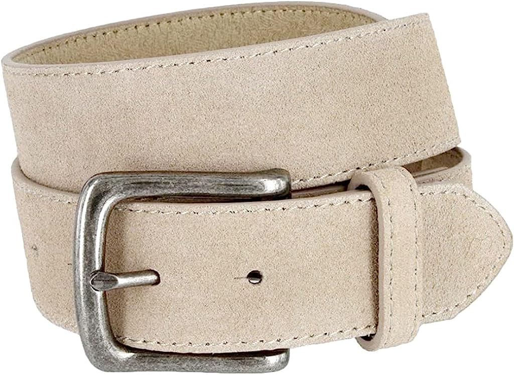 Wide rounded-buckle leather belt