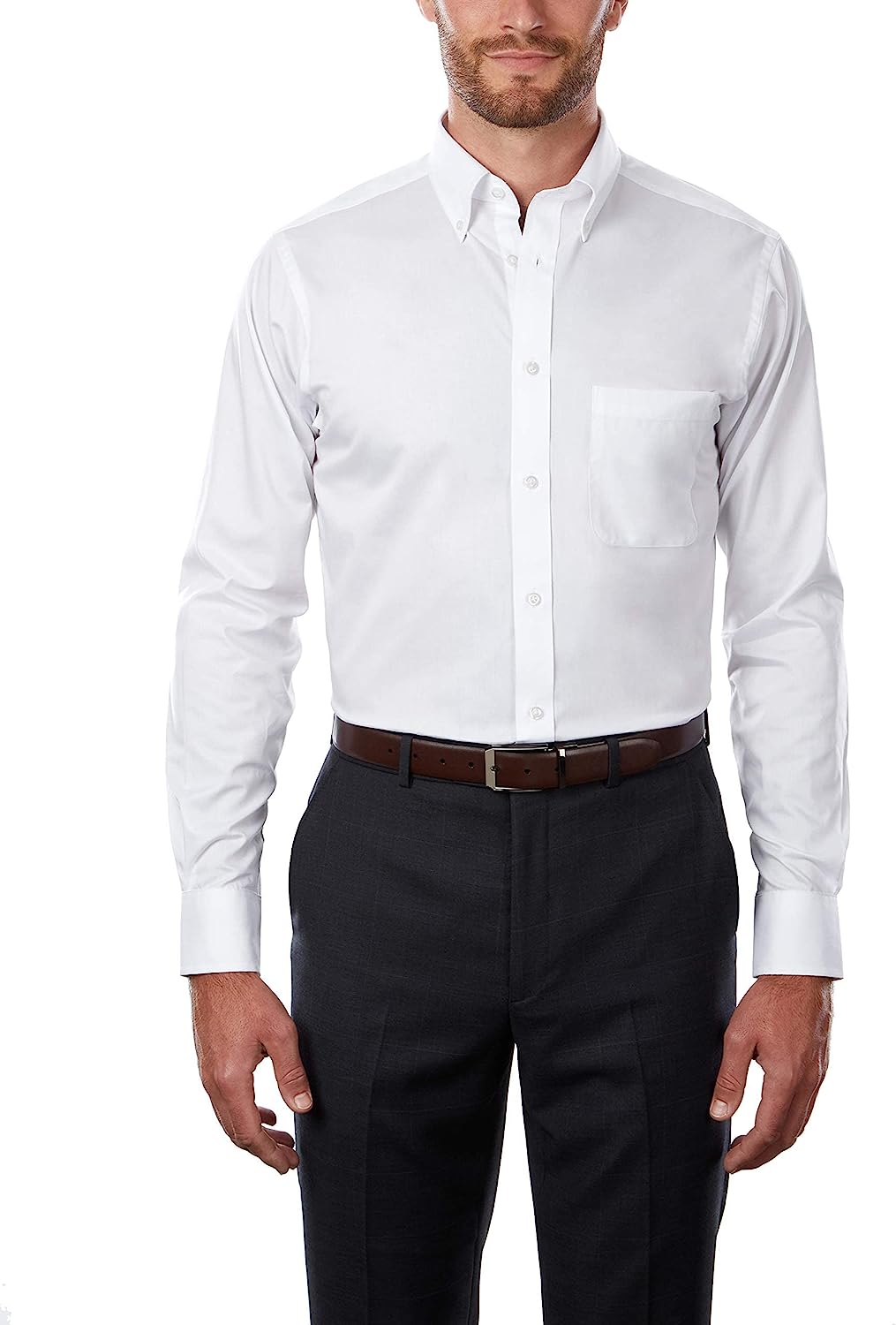 IZOD Camisa social masculina, ajuste regular, elástica, com botões