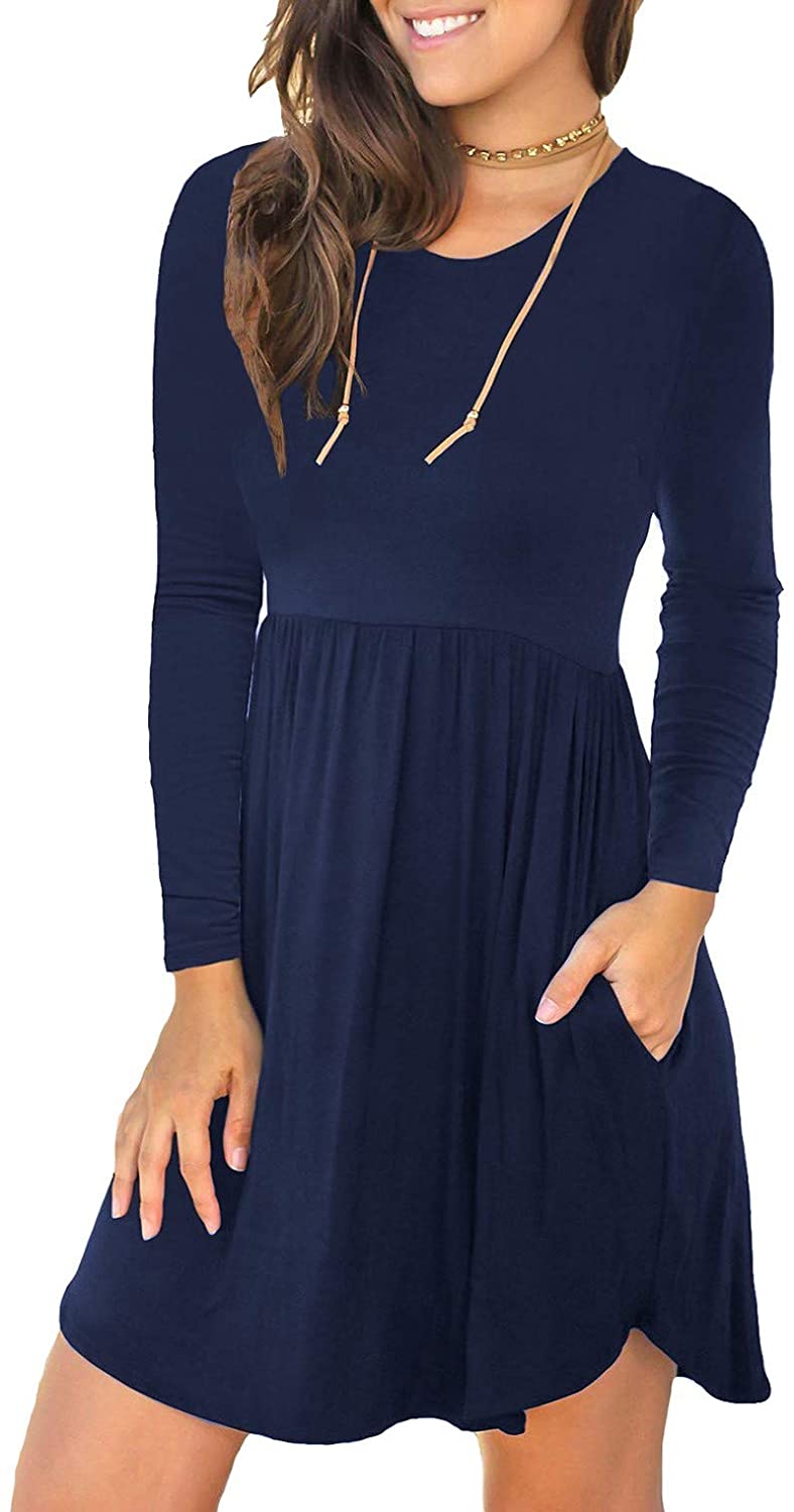 Unbranded* Women's Long Sleeve Loose Plain Dresses Casual Short Dress with  Pocke | eBay