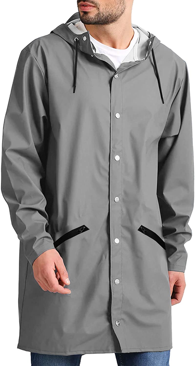 COOFANDY Mens Waterproof Rain Jacket with Hood Lightweight Packable Outdoor Long Raincoat 