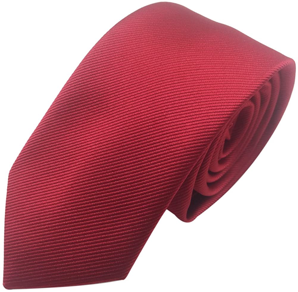 Rosy Red Mens Skinny Tie Set Business Necktie with Stripe Textured 6 cm 2.4inches
