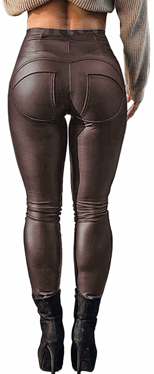 FITTOO Fleece Lined Leather Pants for Women Faux Leather Leggings Butt  Lifting B