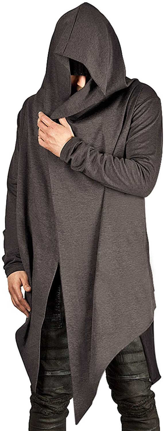 Poriff Mens Draped Cardigans Long Sleeve with Hooded Pockets Long