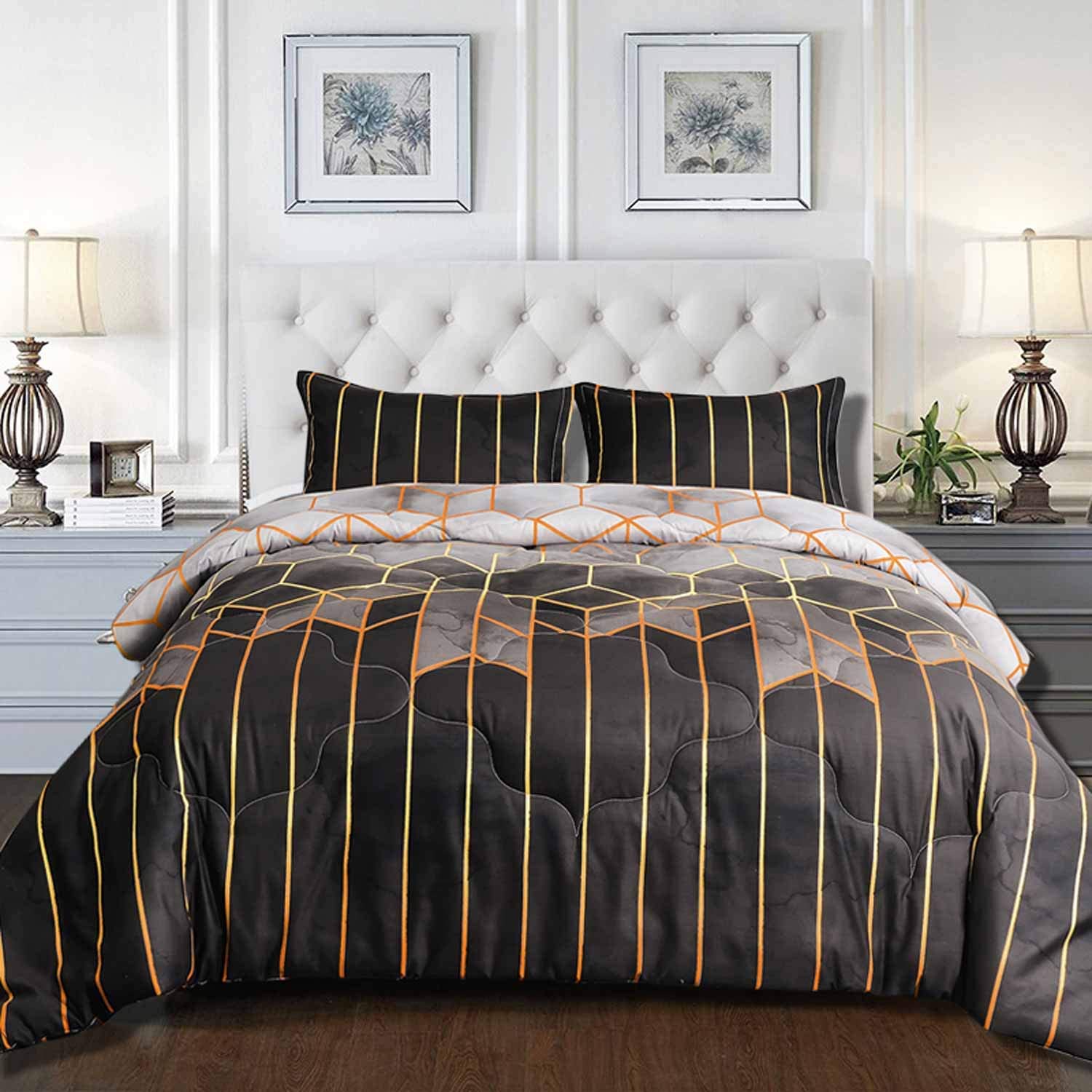 Details about   NANKO Queen Comforter Set Grey Boho Geometry Striped Print 3pc 88x90 inch Soft R 