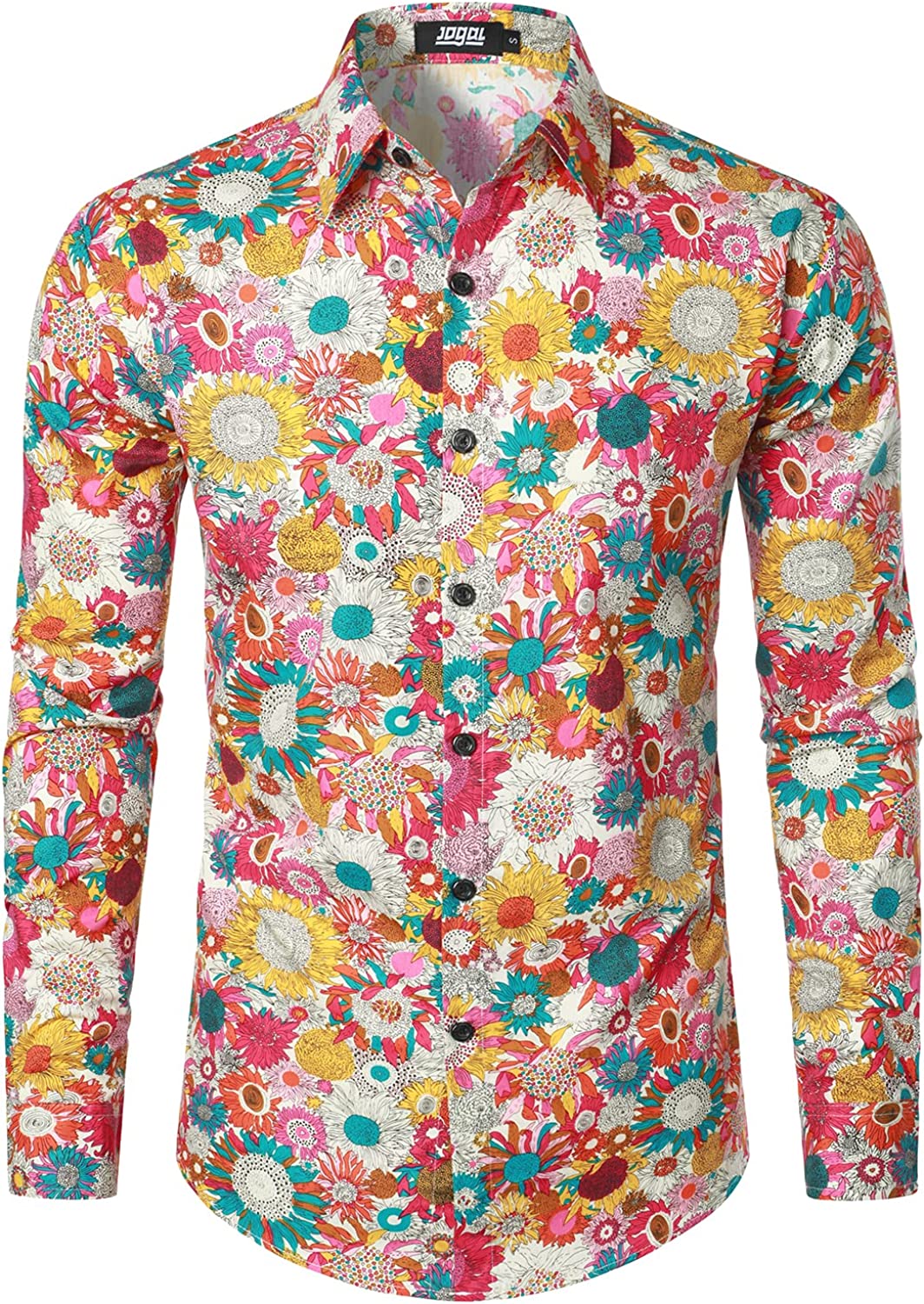 JOGAL Mens Floral Dress Shirt Long Sleeve Printed Casual Button Down ...
