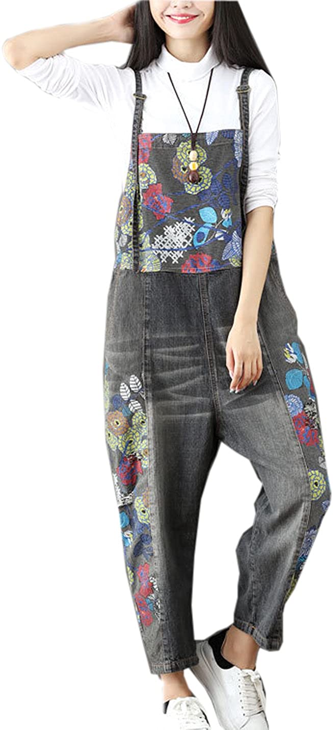 Flygo Womens Loose Baggy Cotton Wide Leg Drop Crotch Cropped Jumpsuit Rompers Overalls 
