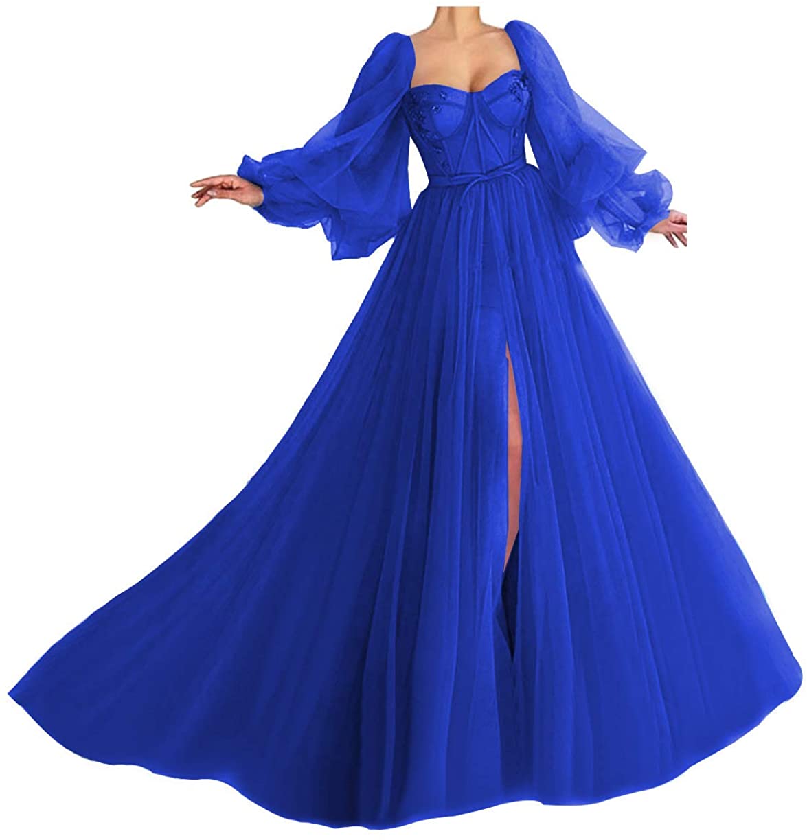 Long Puffy Sleeve Prom Dress A-Line Ball Gown V Neck Tulle Pleated Formal  Evening Gowns for Women : : Clothing, Shoes & Accessories