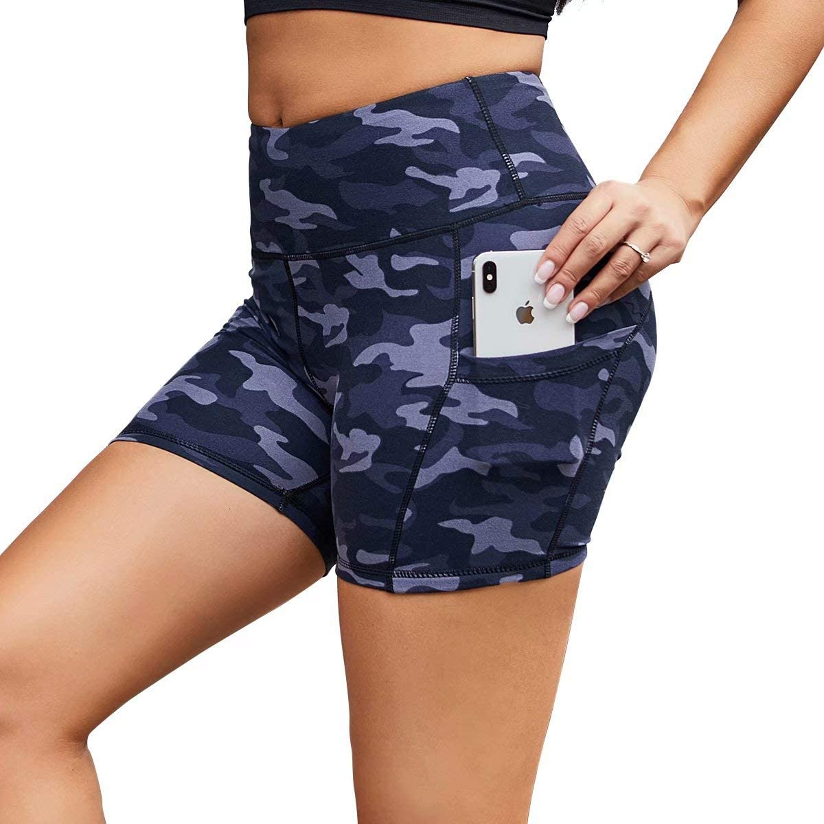 Summer Yoga Short Athletic Gym Compression Pants with Pockets Opuntia High Waist Workout Running Shorts for Women