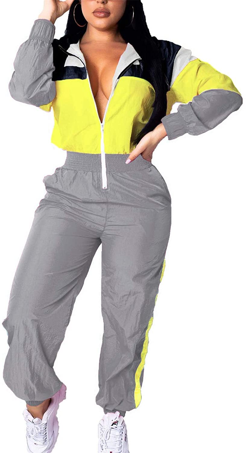 EOSIEDUR Women 2 Piece Outfits Tracksuit Windbreaker Pullover Jacket Crop Top Hoodies Pants Set