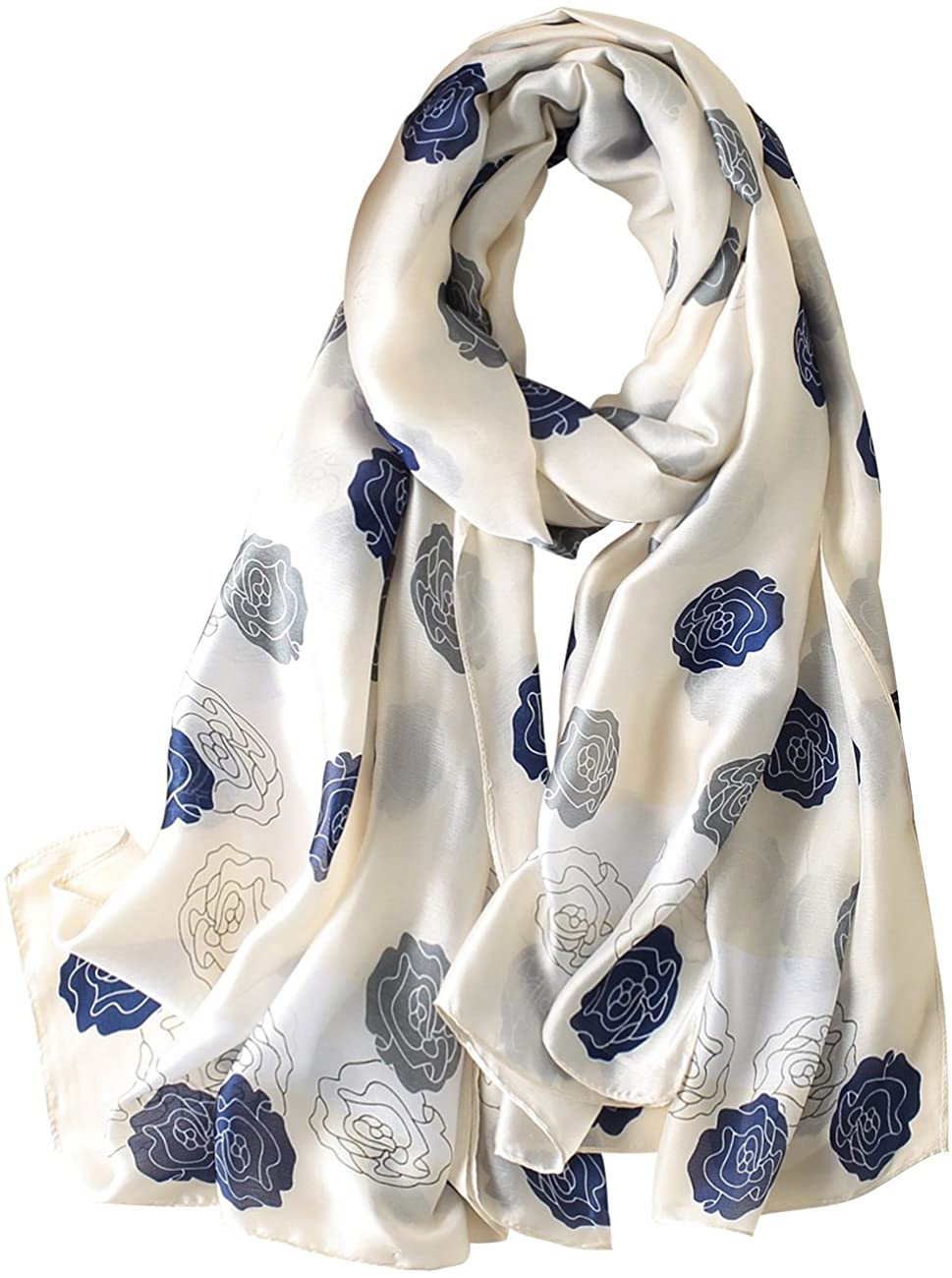 NUWEERIR Womens 100% Large Mulberry Silk Scarf Long Satin Scarf Fashion Designer Scarf Lightweight Wraps