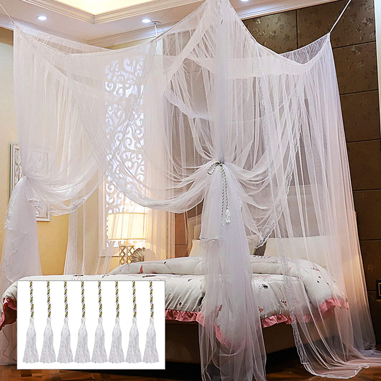 4 Corners Post Bed Canopy Curtain Mosquito Net Or Frame Twin Full Queen King 