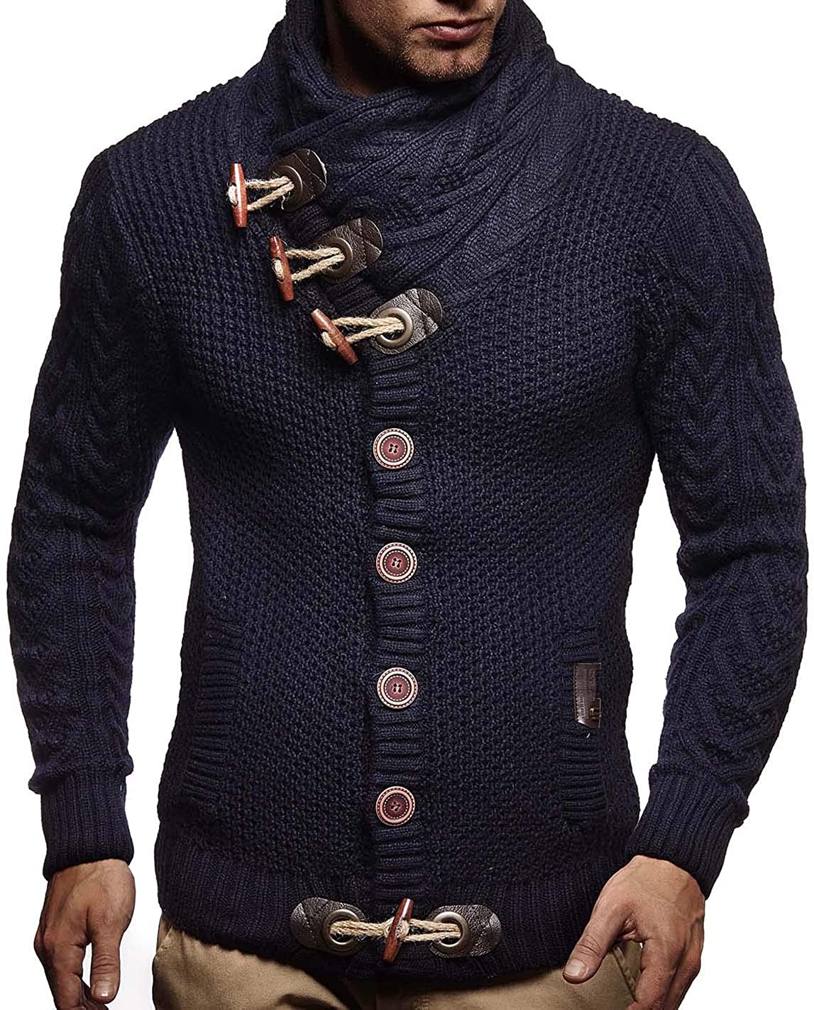 Leif Nelson Men's Knitted Jacket Turtleneck Cardigan Winter Pullover  Hoodies Cas