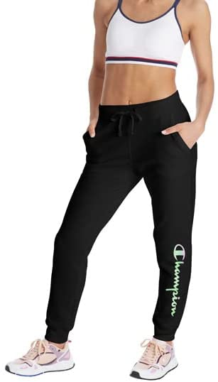 Champion Women's PowerBlend Fleece Black Jogger Pants Script Logo Small NWT