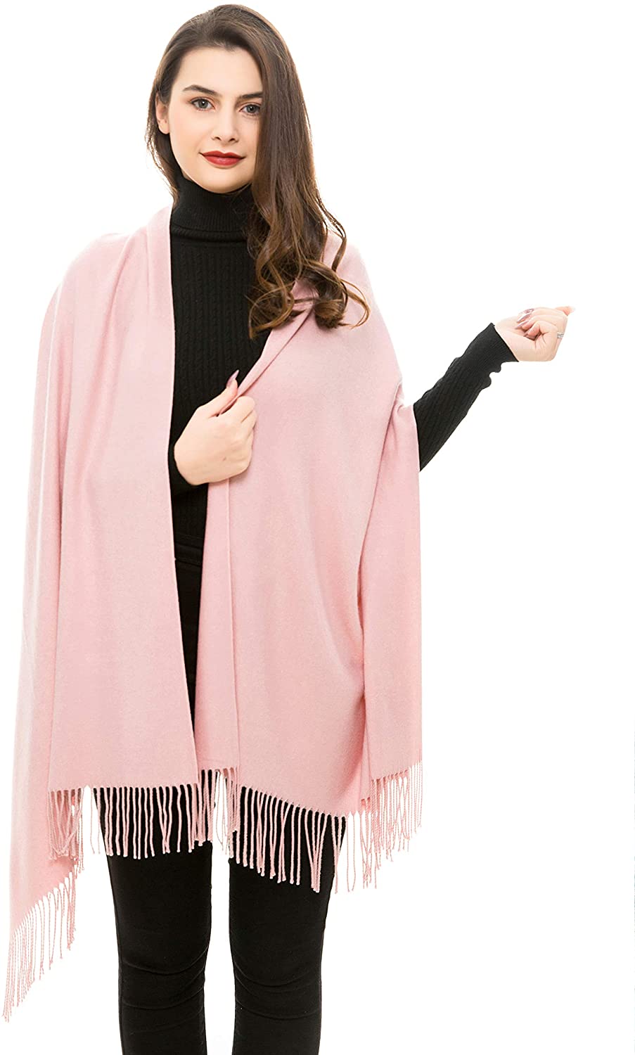 1pc Peach Pink Wool Women's Winter Scarf Silky Soft Pashmina Feel Shawls  And Wraps For Wedding And Gift Evening Dresses Travel Office Large Pure  Color Tassel Scarves