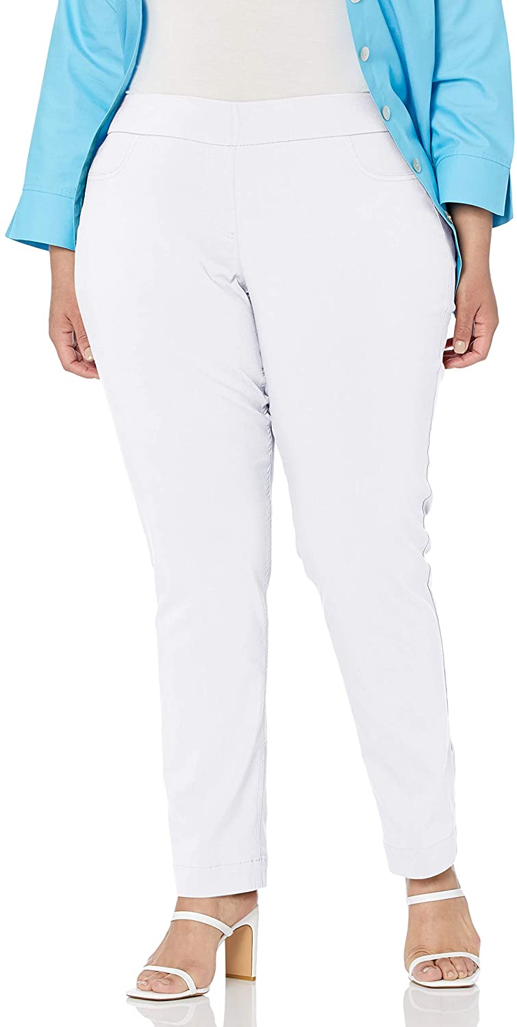 SLIM-SATION Women's Plus-Size Wide Band Pull-on Straight Leg Pant with Tummy  Con | eBay