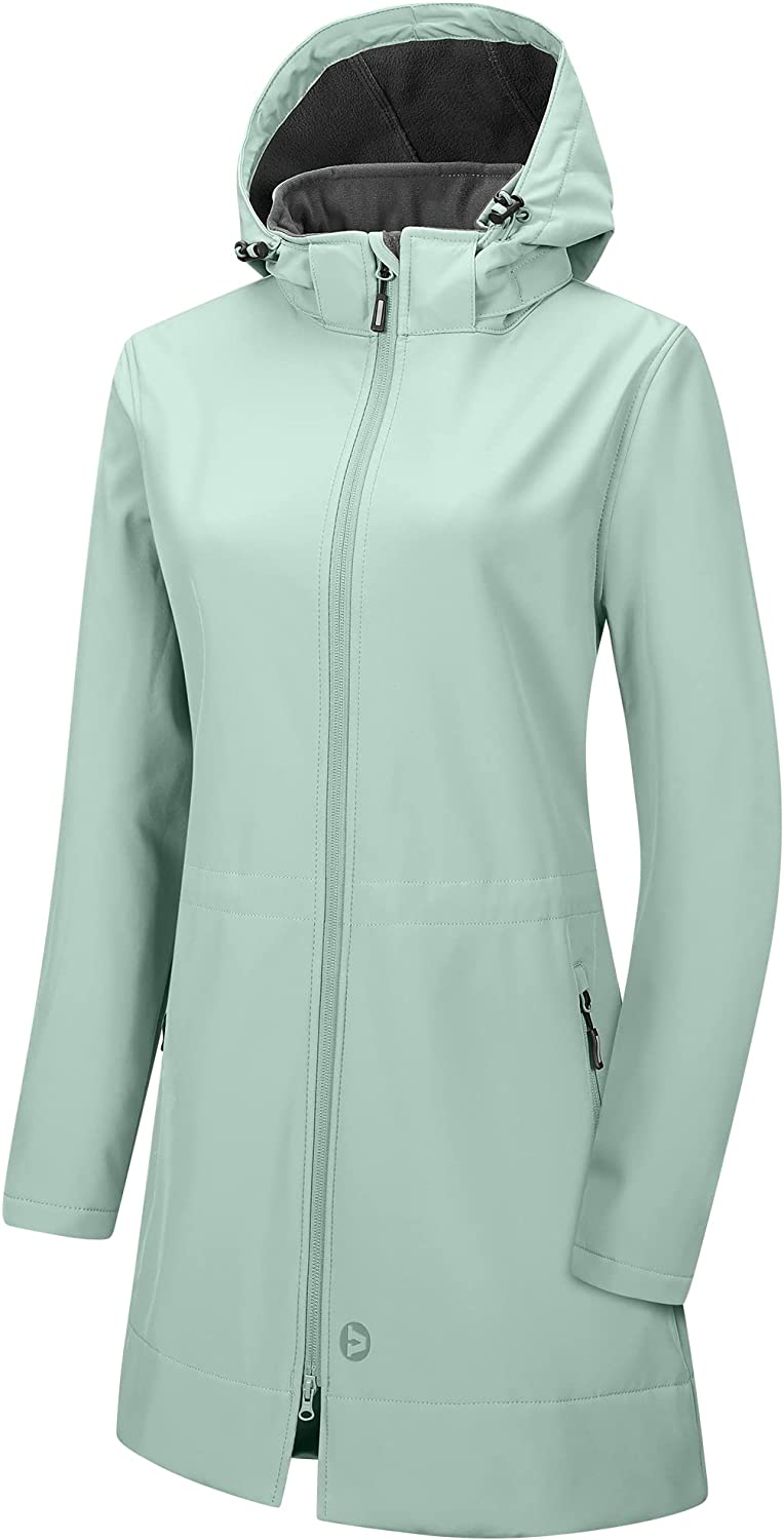 Outdoor Ventures Chaqueta Softshell para mujer con capucha extraíble con  vellón, cortavientos con aislamiento, larga y cálida