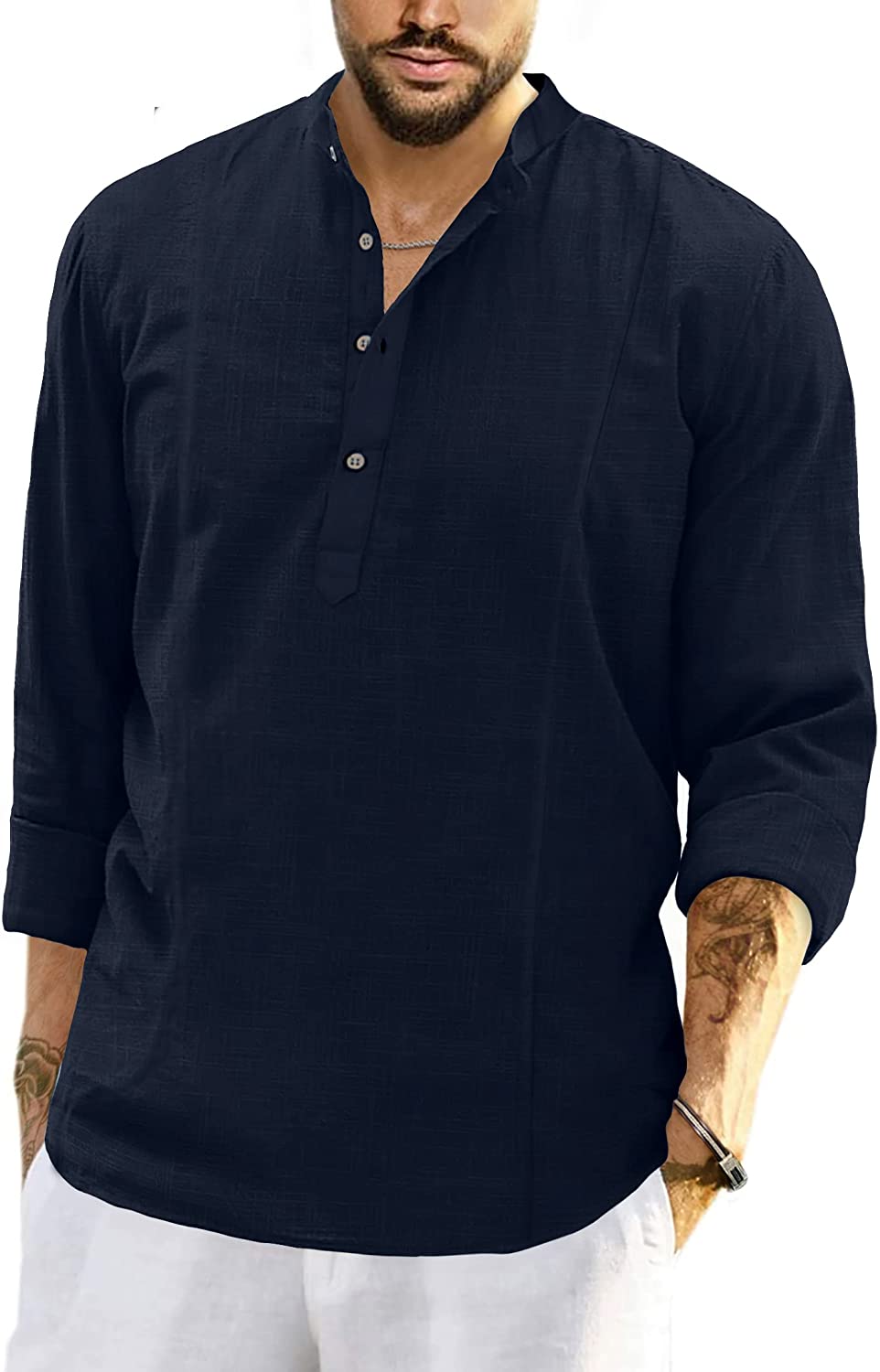 JMIERR Mens Cotton Linen Henley Shirt Casual Button Down Short Sleeve  Tropical S eBay