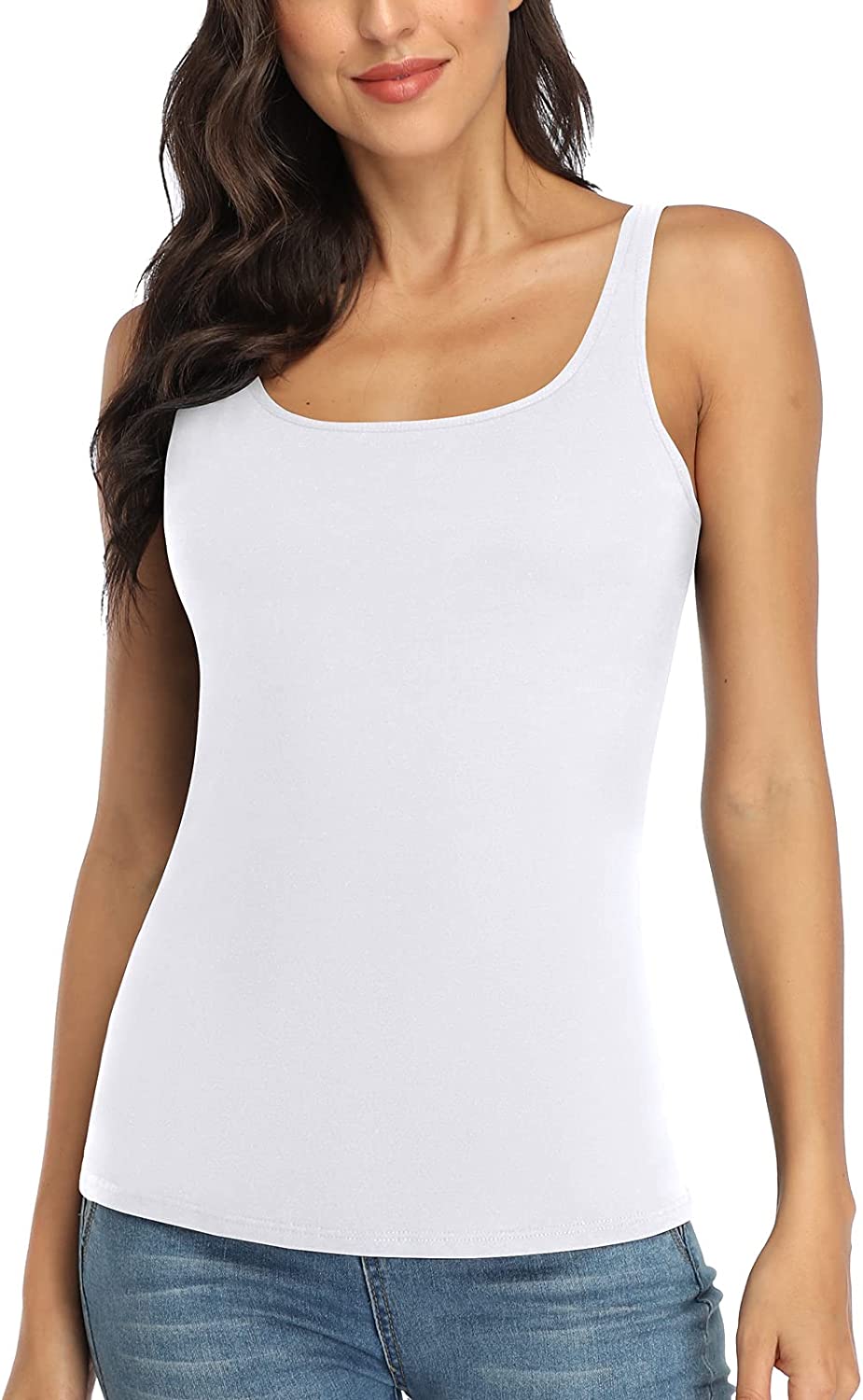 V FOR CITY Women's Cotton Tank Top with Shelf Bra Adjustable Wider Strap  Camisole Basic Cami Tanks