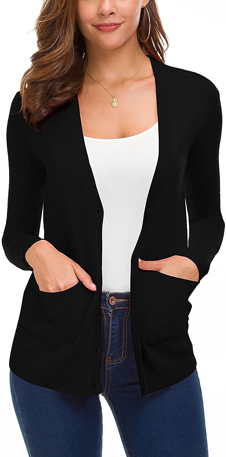 Urban CoCo Women's Long Sleeve Open Front Lightweight Cardigan Sweaters with Pockets
