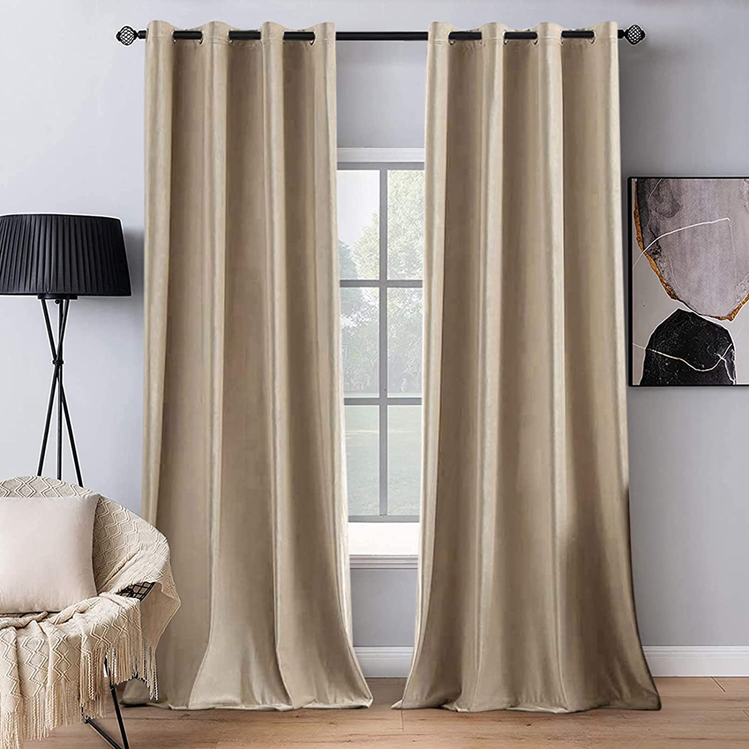 MIULEE Velvet Curtains Olive Green Extra Long Elegant Grommet