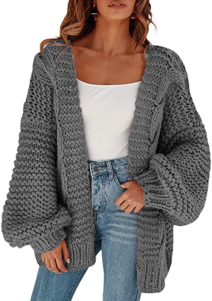 Remikstyt Womens Chunky Cardigan Cable Knit Oversized Open Front