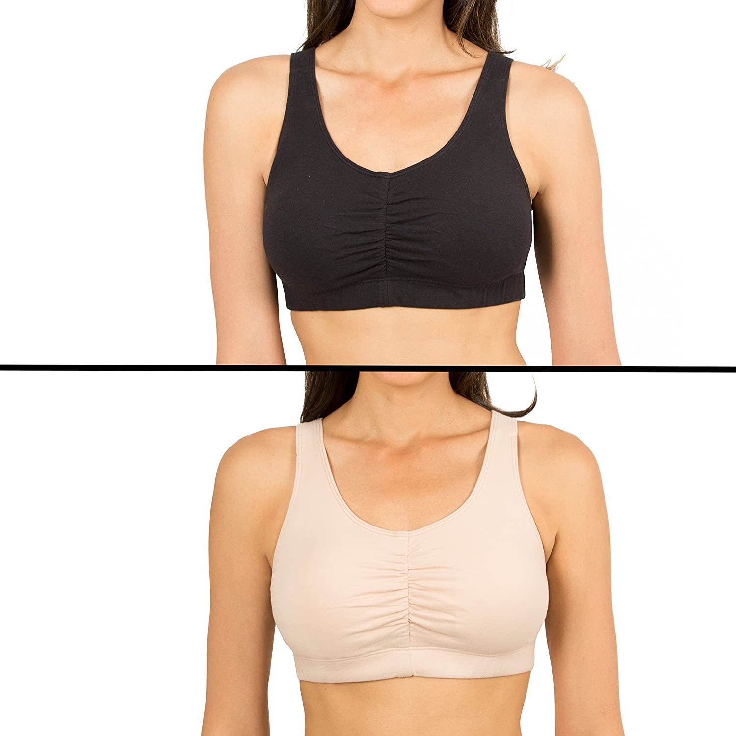 Fruit of the Loom Women's Shirred Front Sport Bra With Removable