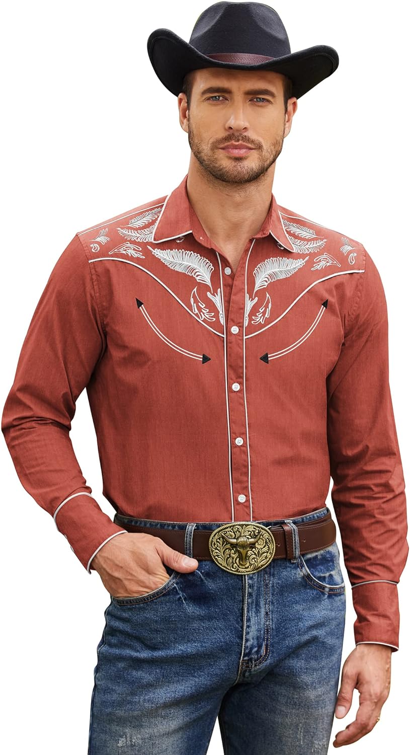 COOFANDY Men's Western Cowboy Shirts Long Sleeve Cotton Casual Button Down  Work Shirt with Pockets : : Clothing, Shoes & Accessories
