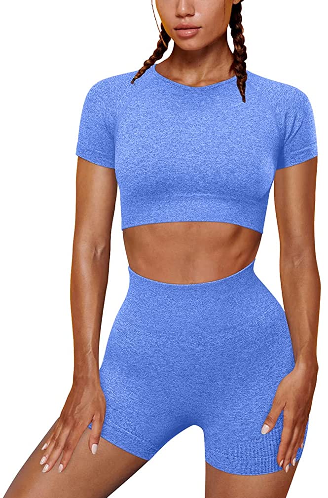 OYS Workout Sets for Women 2 Piece Outfits Seamless High Waist Yoga  Leggings Long Sleeve Crop Tops Gym Clothes - grey - Small : :  Fashion