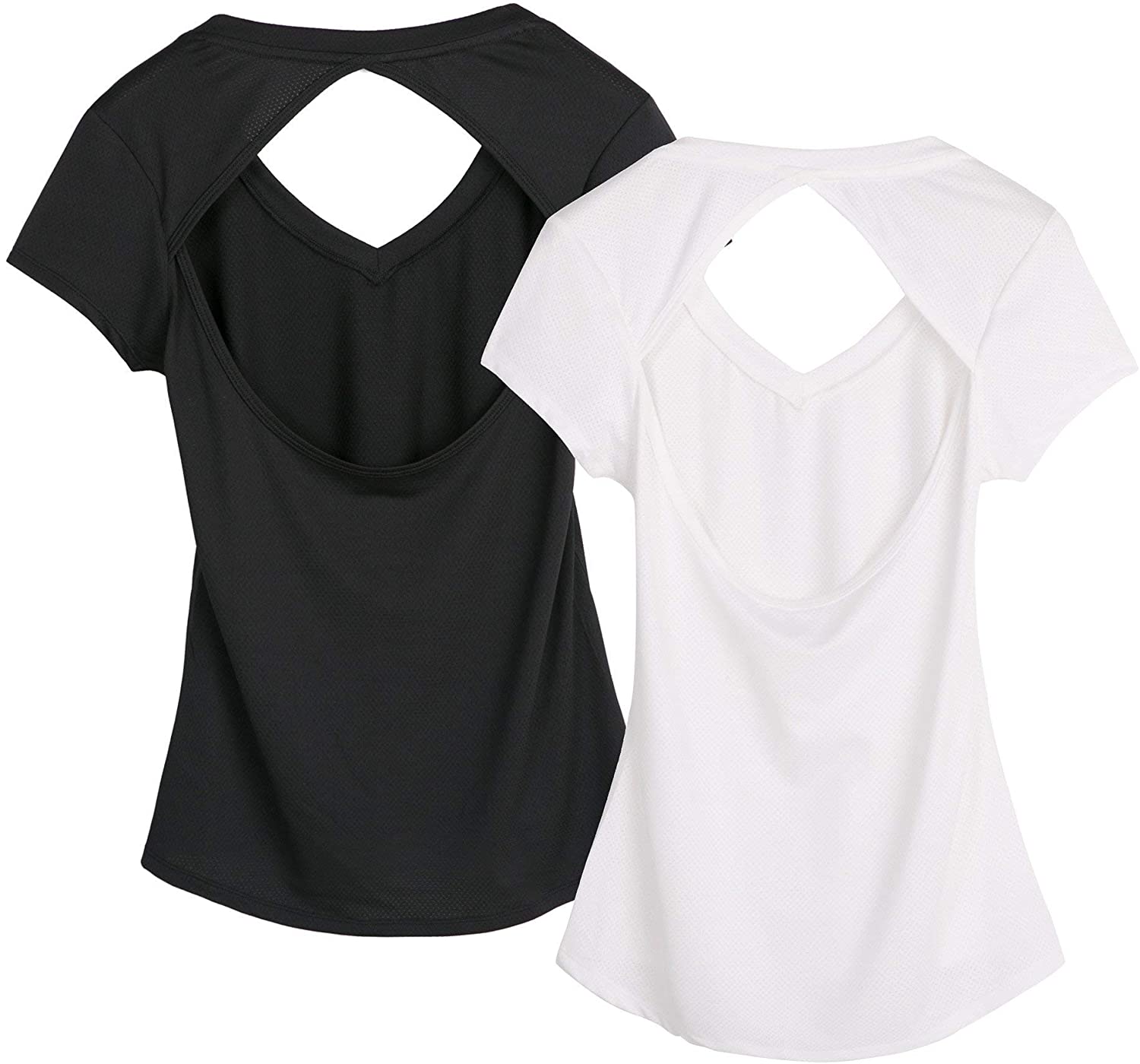 icyzone Women's 2-Pack Workout Shirts V-Neck Yoga Gym Tops Lightweight Casual T-Shirt 