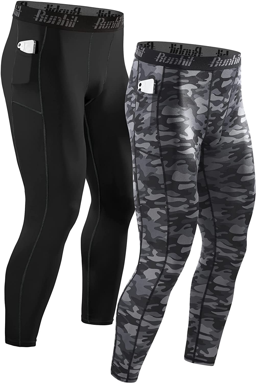 Men's Compression Pants Running Tights Leggings with Phone Pocket