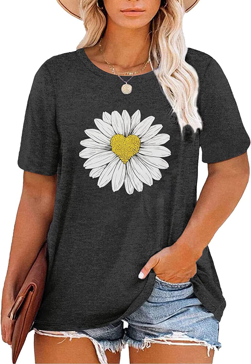 Women Plus Size Daisy T Shirts Casual Floral Graphic Tees Short Sleeve  Summer Shirt Tops, A-dark Grey, 3X : : Clothing, Shoes &  Accessories