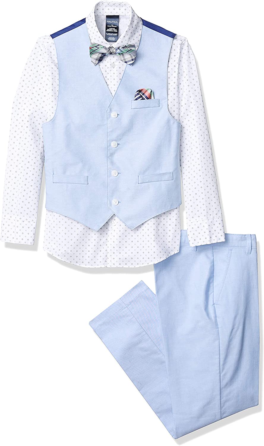 Tie Nautica Boys' 4-Piece Set with Dress Shirt and Pants Vest