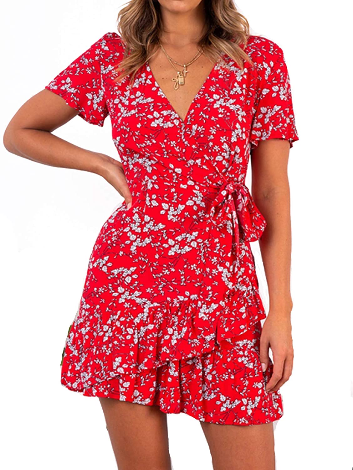 Relipop Summer Women Short Sleeve Print Dress V Neck Casual Short Dresses |  eBay