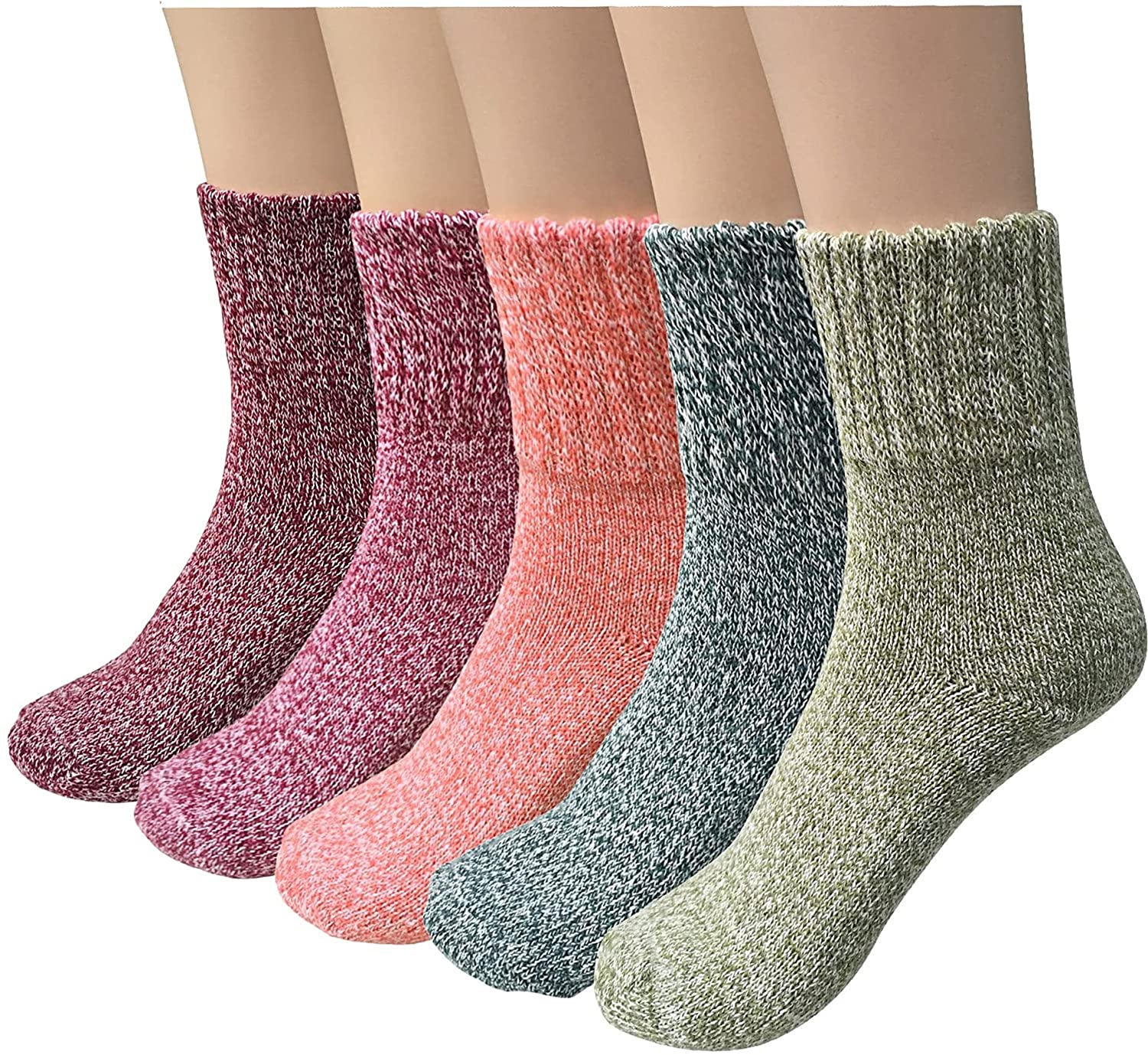 KAIXLIONLY Women Winter Socks 5 Pairs Thick Warm Wool Vintage Slipper Socks Gifts Men Cozy Crew Socks 