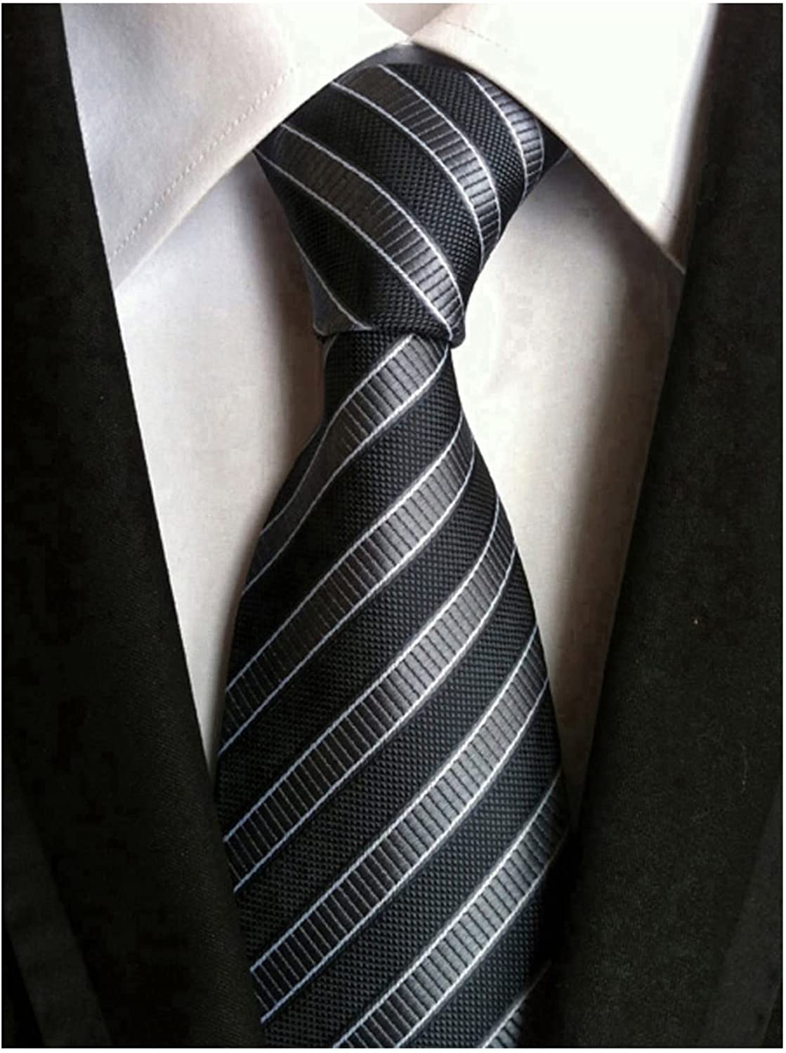 New Classic Checks Black Brown JACQUARD WOVEN 100% Silk Men's Tie Necktie 