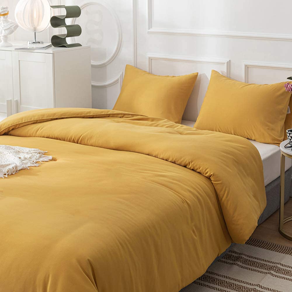 CLOTHKNOW Dark Yellow Comforter Sets Queen Mustard Yellow Bedding ...