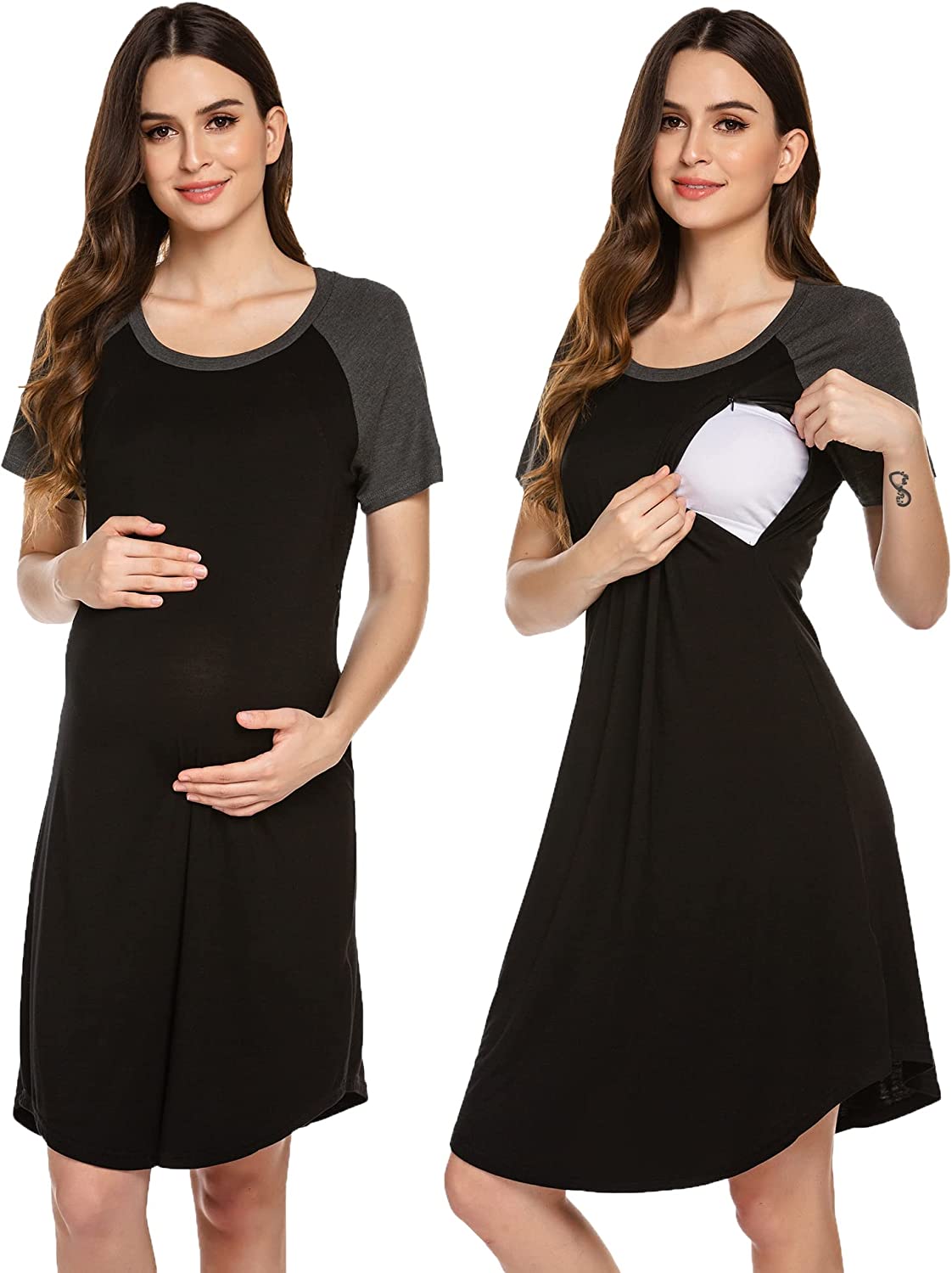 Ekouaer Nursing Gown 3 in 1 Delivery/Labor/Nursing Nightgown Women